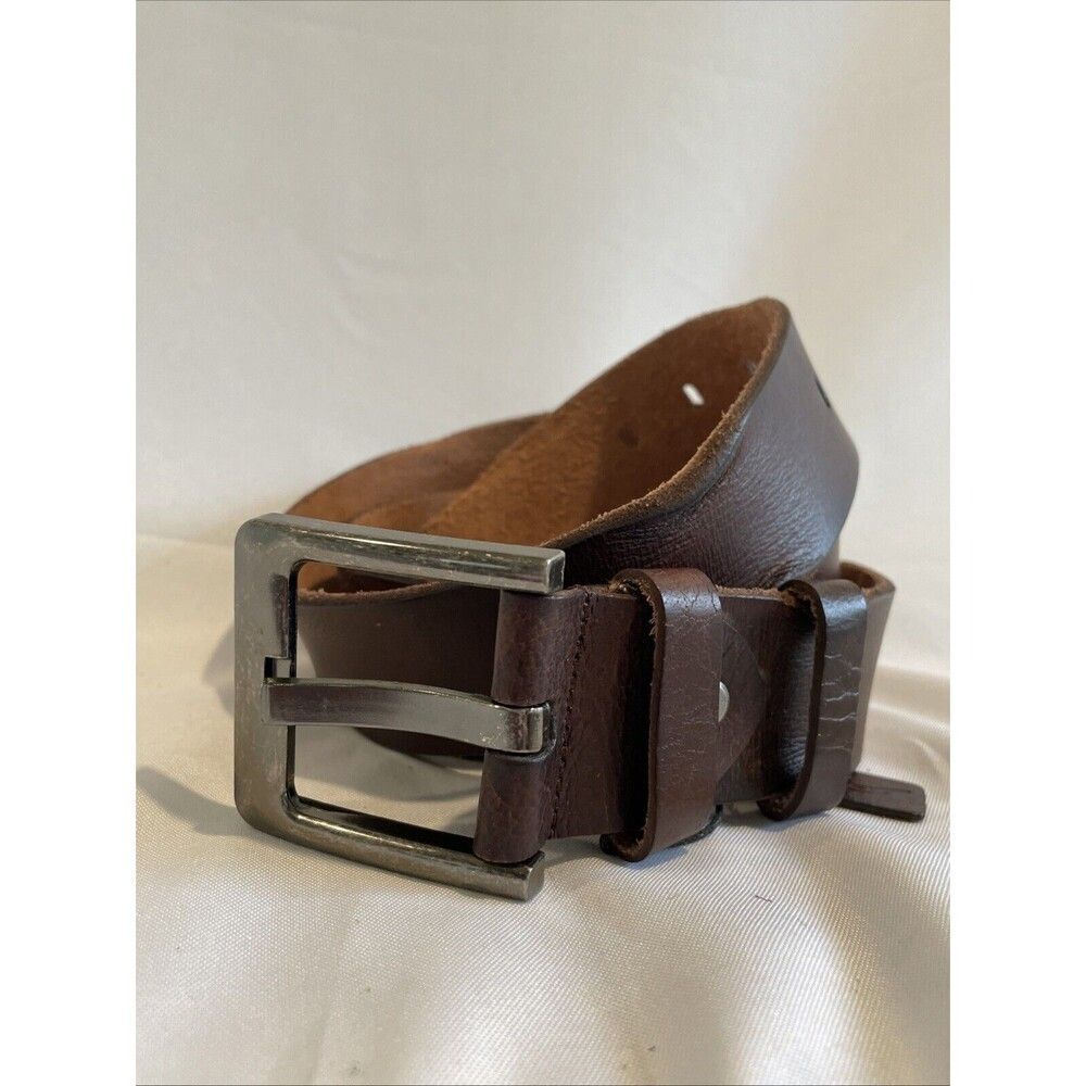 Dark Brown Thick Genuine Leather Belt Men's Casual Work Dark Silver buckle‎